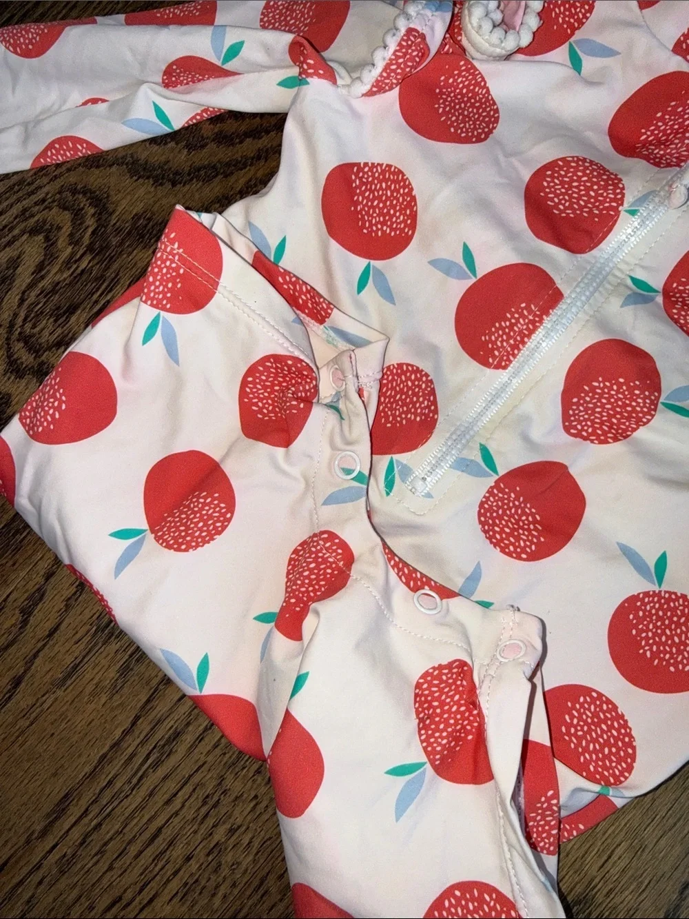 Snapper Rock Pink Long-Sleeve One-Piece Swimsuit with Red Fruit Print 6-12 month